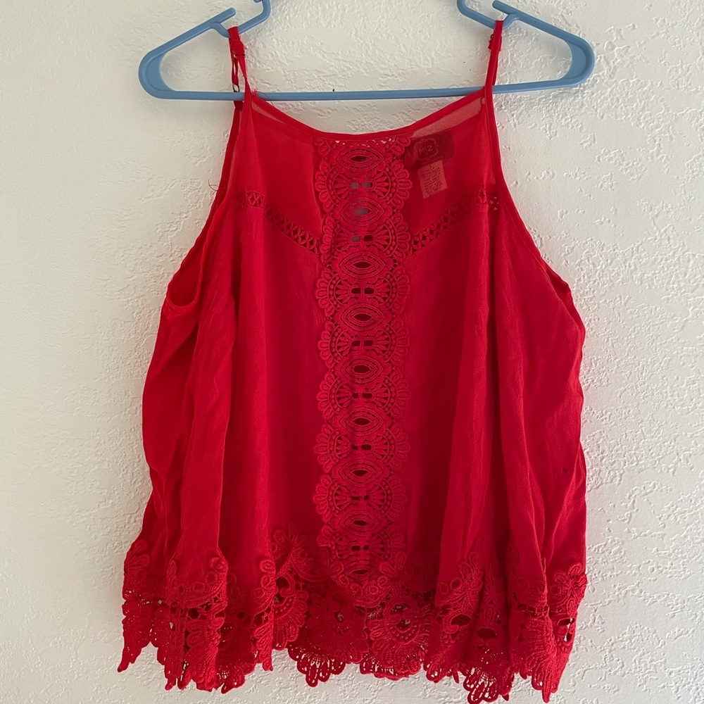 Red top off the shoulder